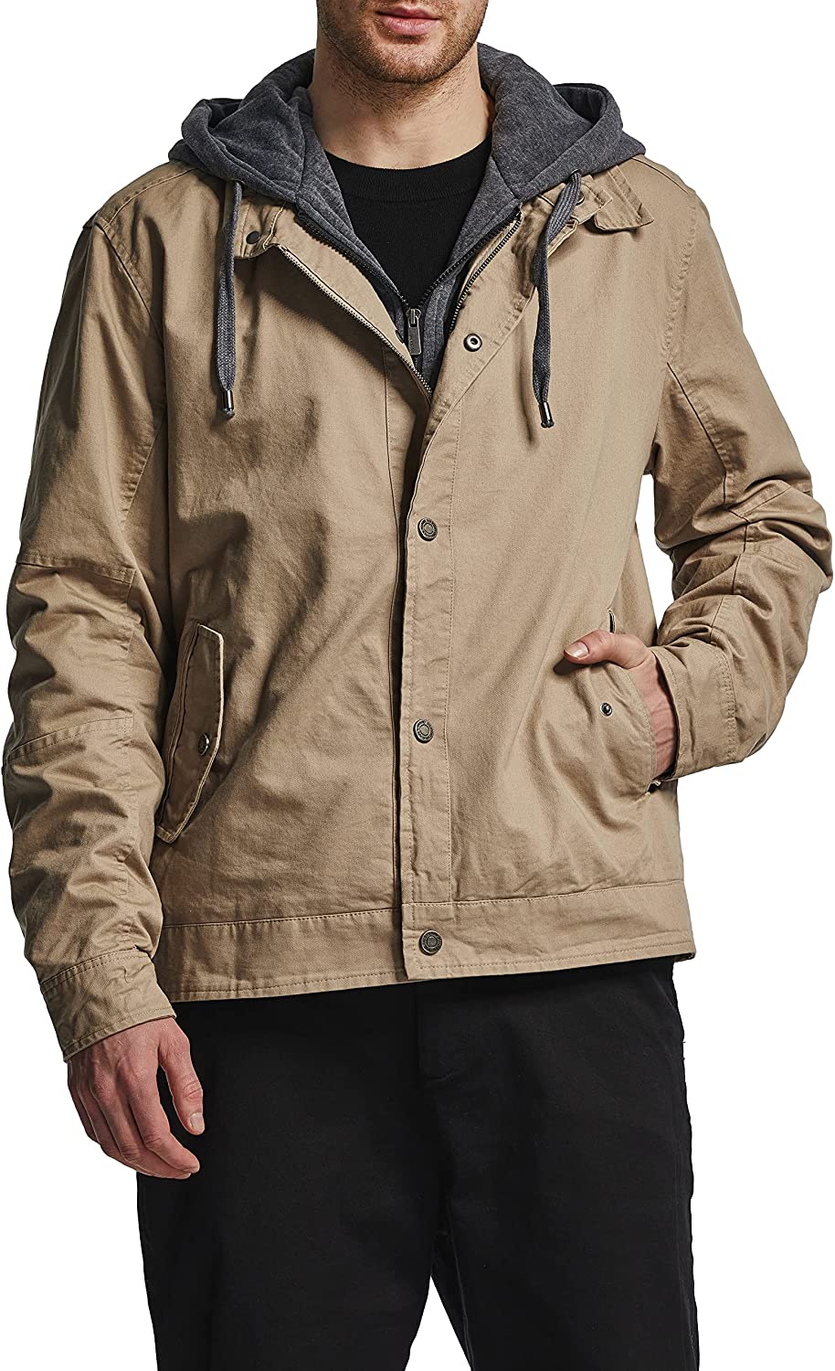 Wantdo Mens Warm Casual Military Jacket with Removable Hood 
