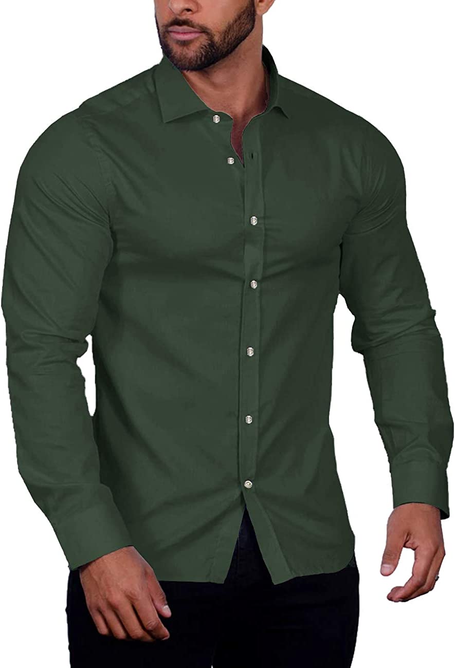 COOFANDY Men's Muscle Fit Dress Shirts Wrinkle-Free Long Sleeve Casual  Button Do