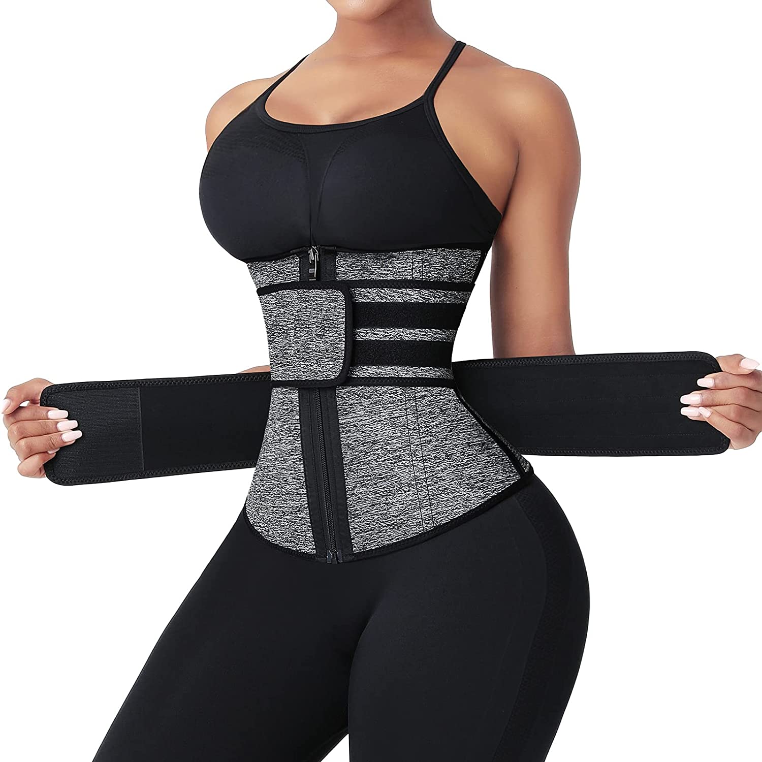 FEELINGIRL PLUS SIZE WAIST TRAINER WITH ZIPPER AND STRAPS FOR