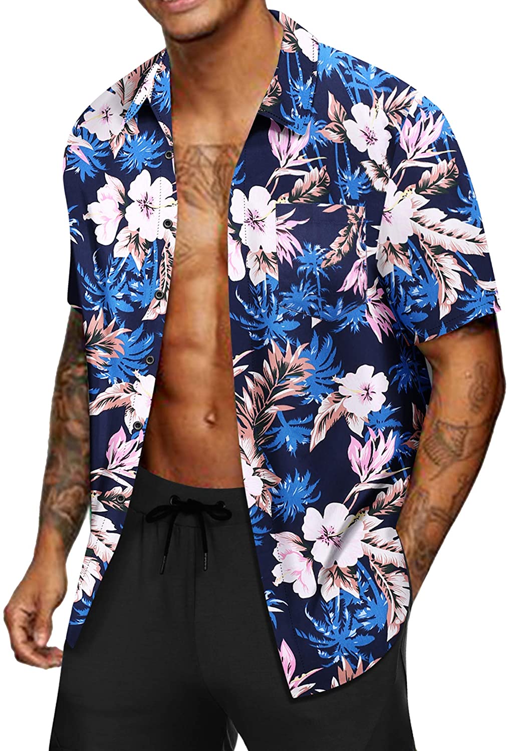 JXQXHCFS Men Hawaiian Style Casual Shirts Men's Short Sleeve Both