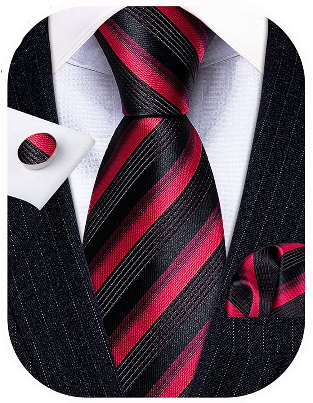 Tie Pocket Square Cufflinks Red Blue Check Grid Set Individual Silk Wedding 