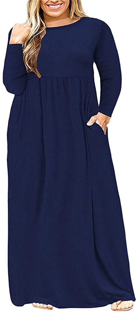 BISHUIGE Womens L-6XL Long Sleeve Casual Plus Size Maxi