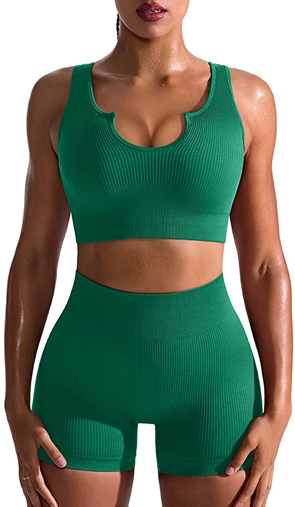  OQQ Workout Outfits for Women 2 Piece Seamless Ribbed High  Waist Leggings with Sports Bra Exercise Set Armygreen : Clothing, Shoes &  Jewelry