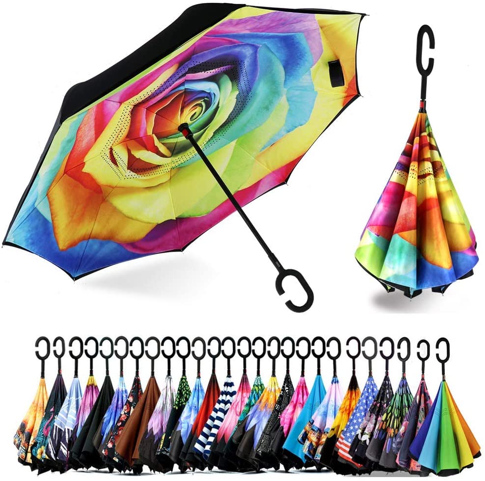 Windproof Upside Down Umbrellas for Women with C-Shaped Handle Double Layer Reverse Umbrella Large Inside Out Umbrella with UV Protection ZOMAKE Inverted Umbrella 