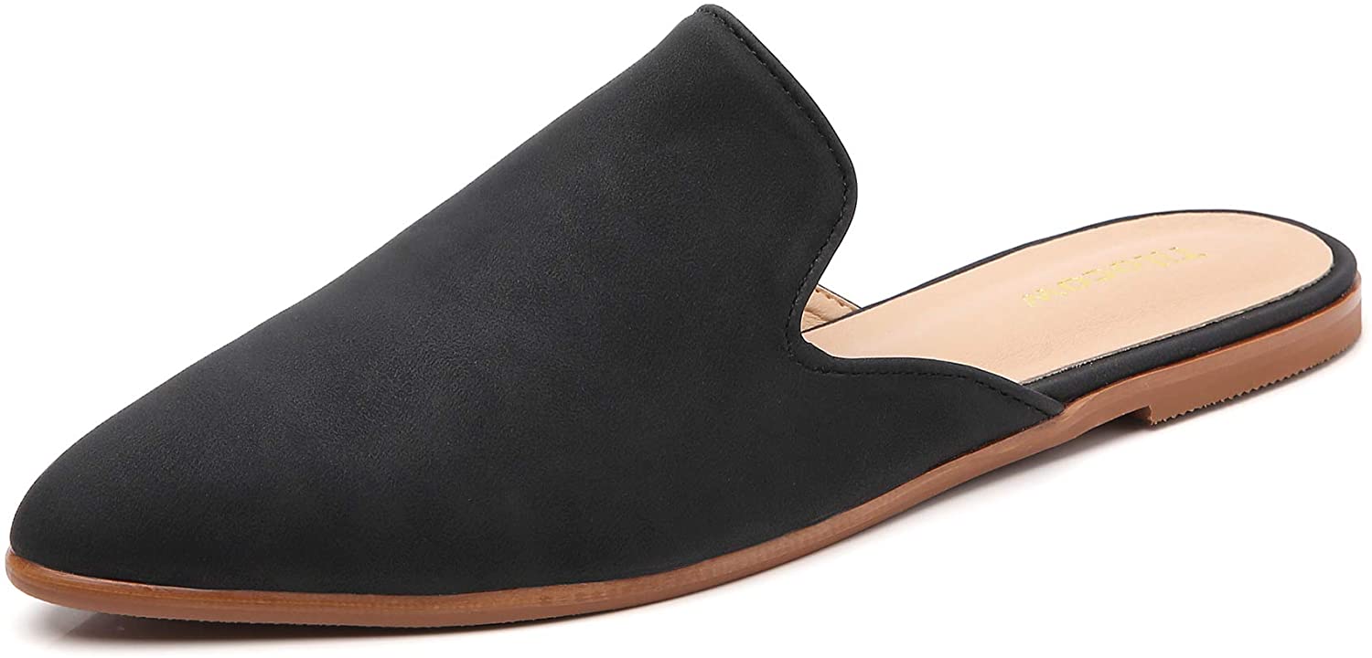 Tilocow Flat Mules for Women Closed Pointed Toe Backless Mule