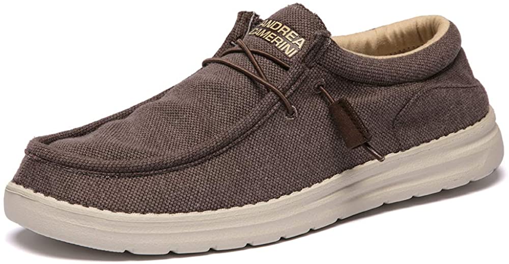 ANDREA CAMERINI Men's High Top Loafers Slip on Sneakers Casual Canvas Shoes Comfort Lightweight Deck Shoes Fashion Boat Shoes Walking Shoes