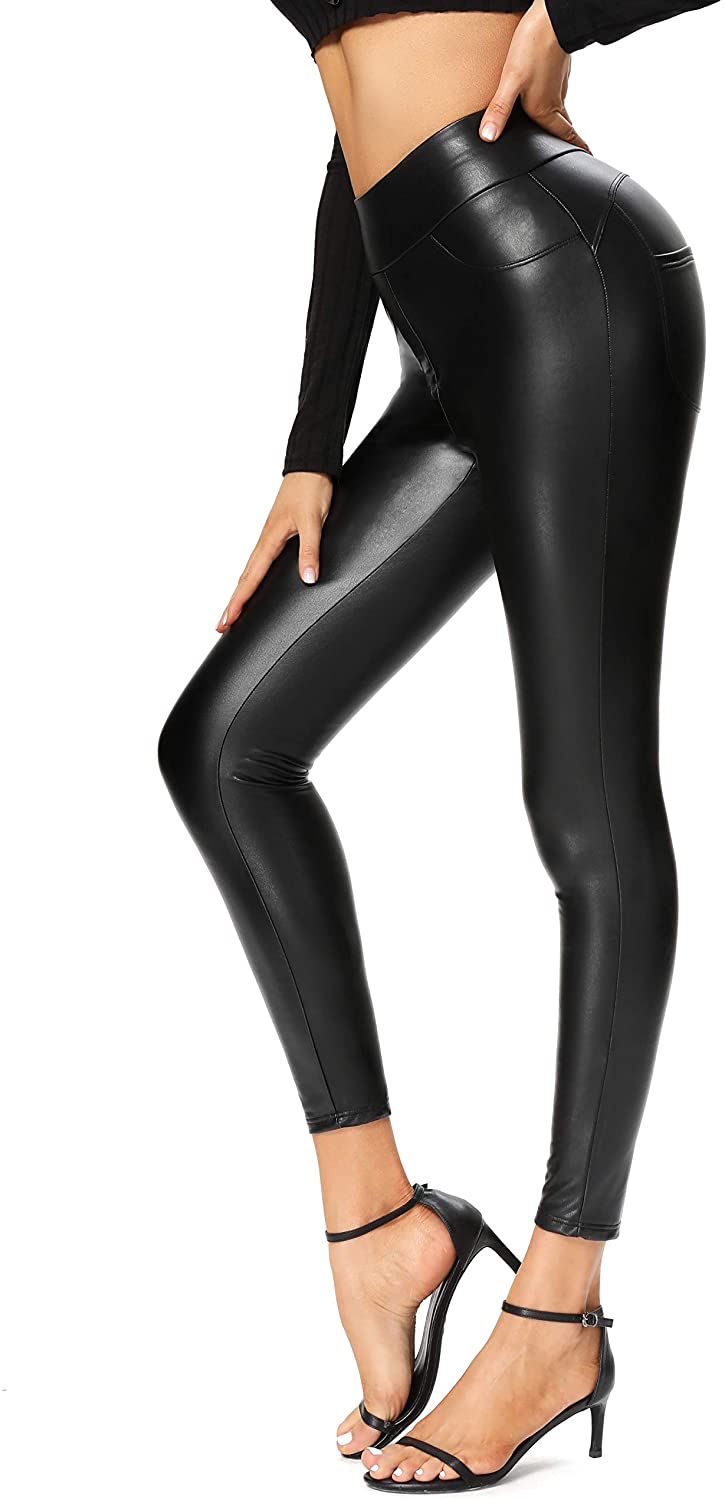 Foucome Women's 4-Way Stretch Faux Leather Leggings High Waisted Leather  Pants (Black, S) at  Women's Clothing store