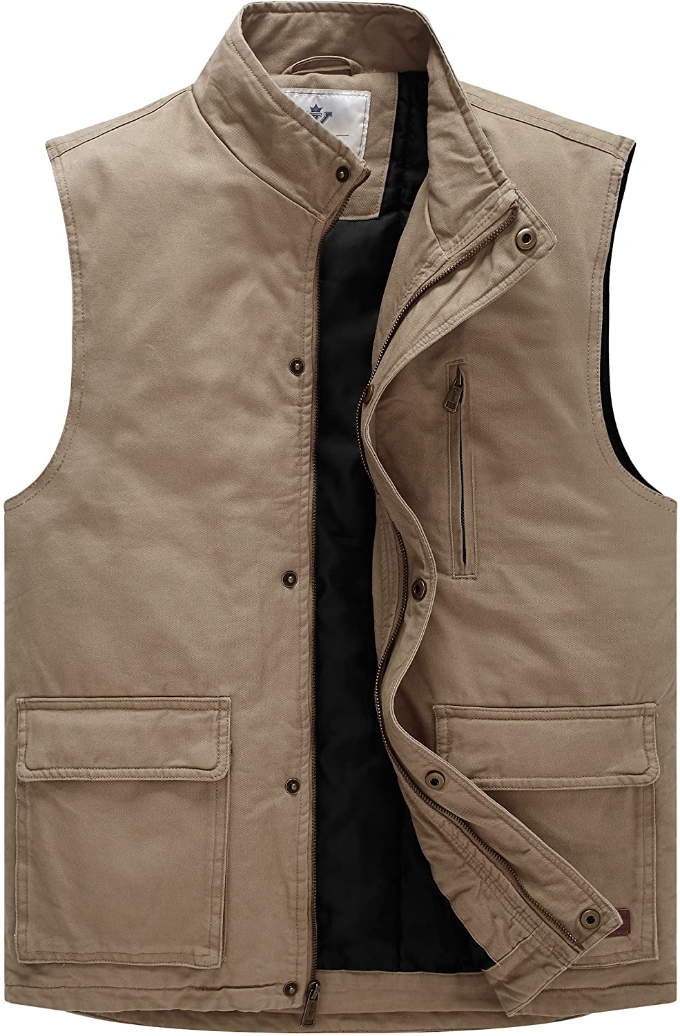 WenVen Mens Stand Collar Cotton Insulated Vest Outdoor 