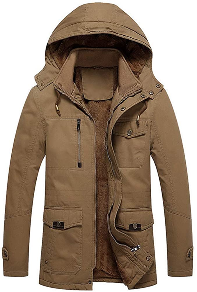EKLENTSON Men's Winter Coats Fleece Lined Multi Pockets Thicken Cotton ...