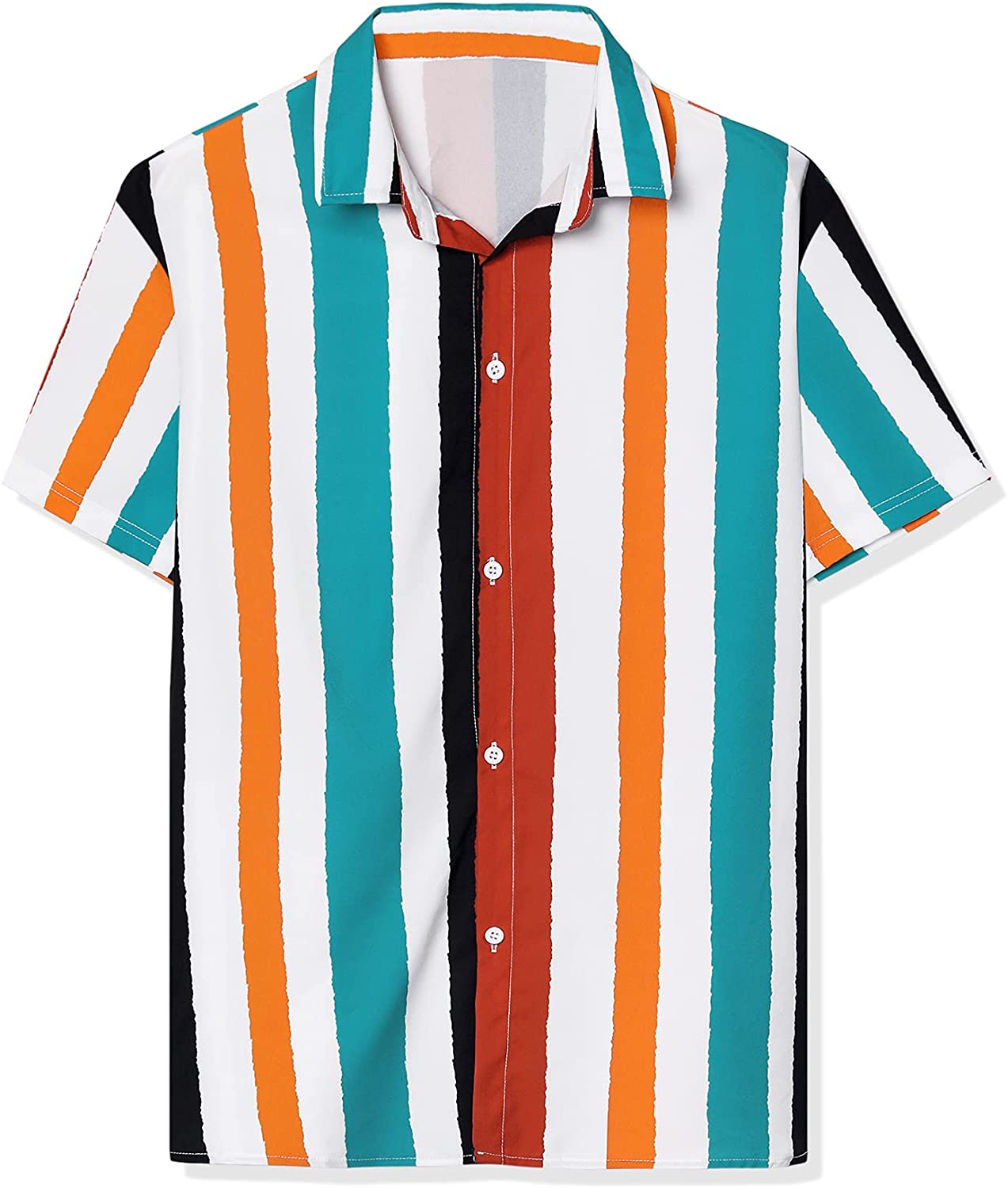 Lars Amadeus Men's Vertical Striped Shirt Short Sleeve Button Down Summer  Color