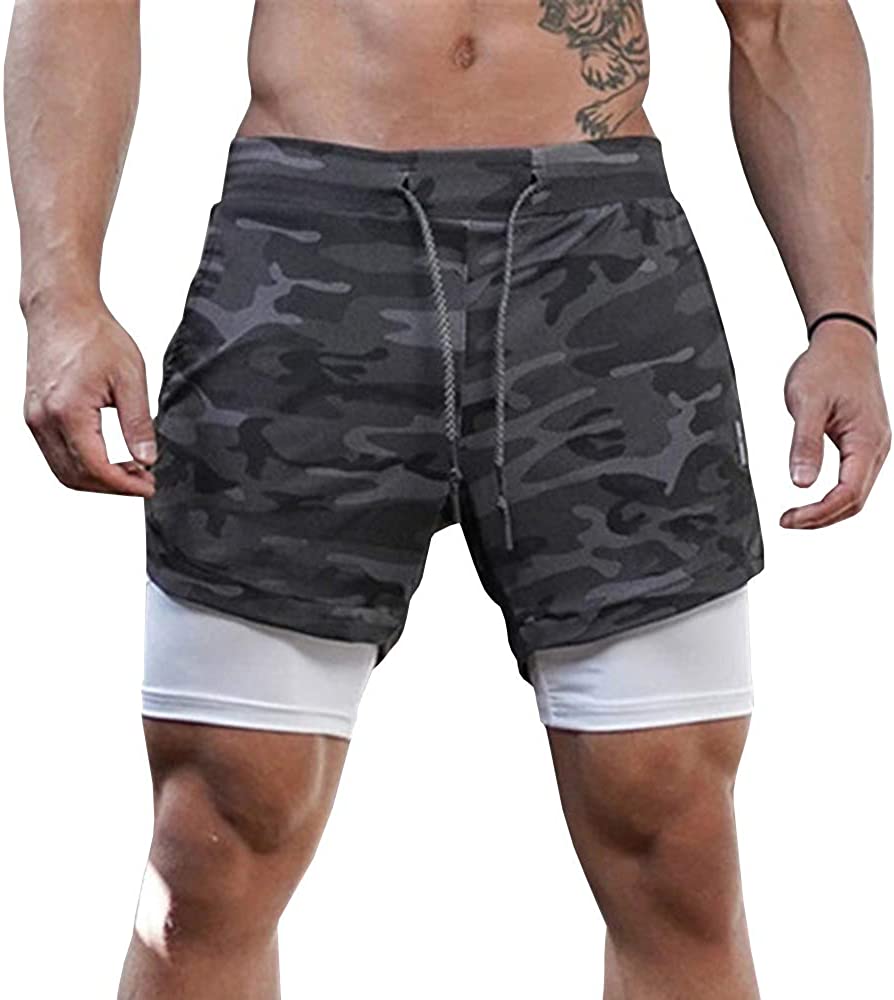 Mens 2 In 1 Shorts Workout Running Training Athletic Gym Quick Dry Elasticity Ac Ebay