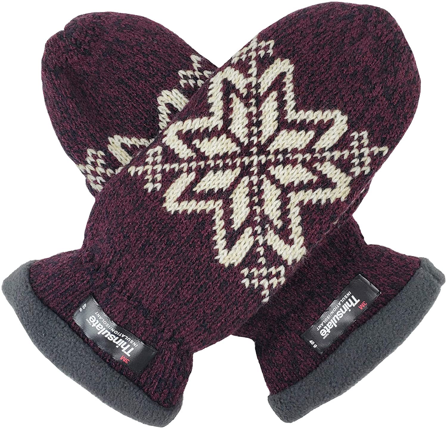 Bruceriver Women Snowflake Knit Mittens with Warm Thinsulate Fleece Lining Size M Beige