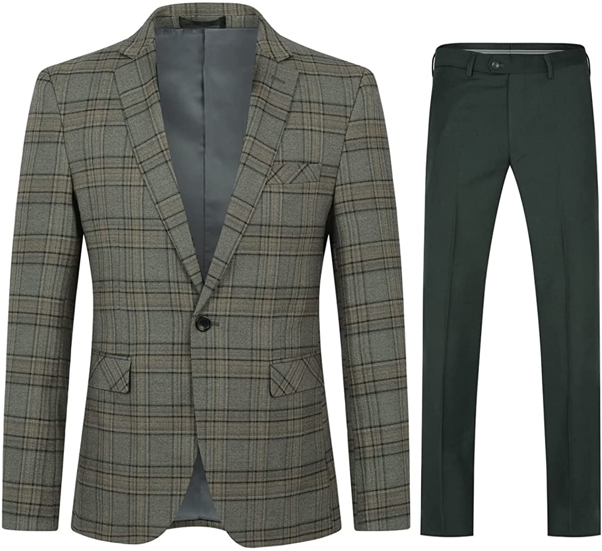 Slim Fit Men Suit Purple 2 Button Checkered Windowpane Plaid Vest Optional  Azar