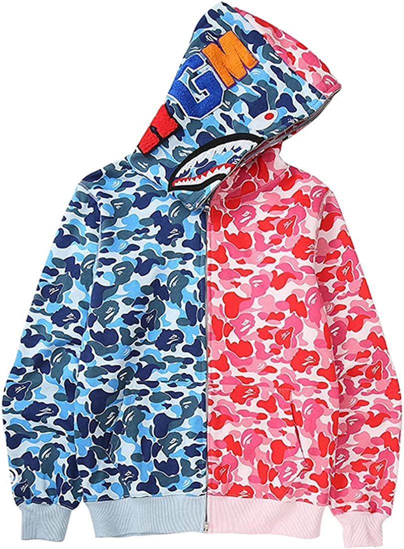 Baonmy Ape Hoodie for Men Shark Camo Jacket Full Zip Up Hoodie Jacket for Men Women