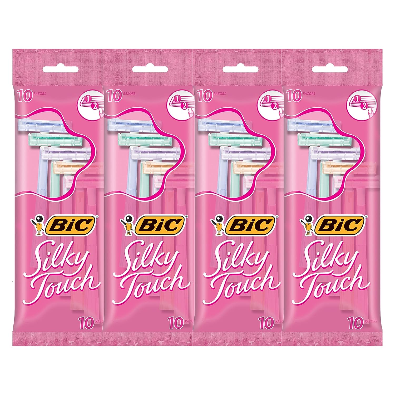 BIC Silky Touch Women's Disposable Razors, With 2 Blades, Pretty Pastel  Razor Handles, 10 Count Value Pack of Shaving Razors