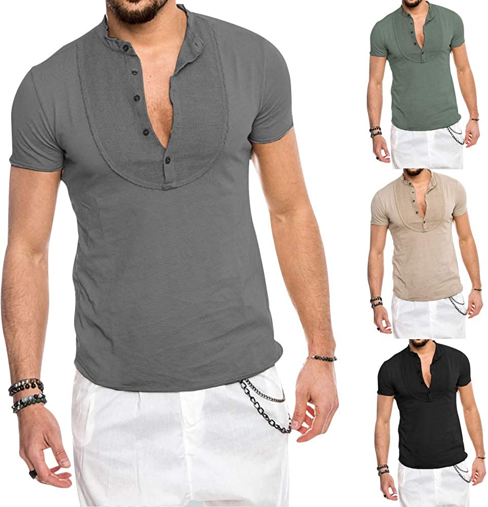 lexiart Mens Fashion Cotton Linen T-Shirts - Big & Tall Tee Casual ...