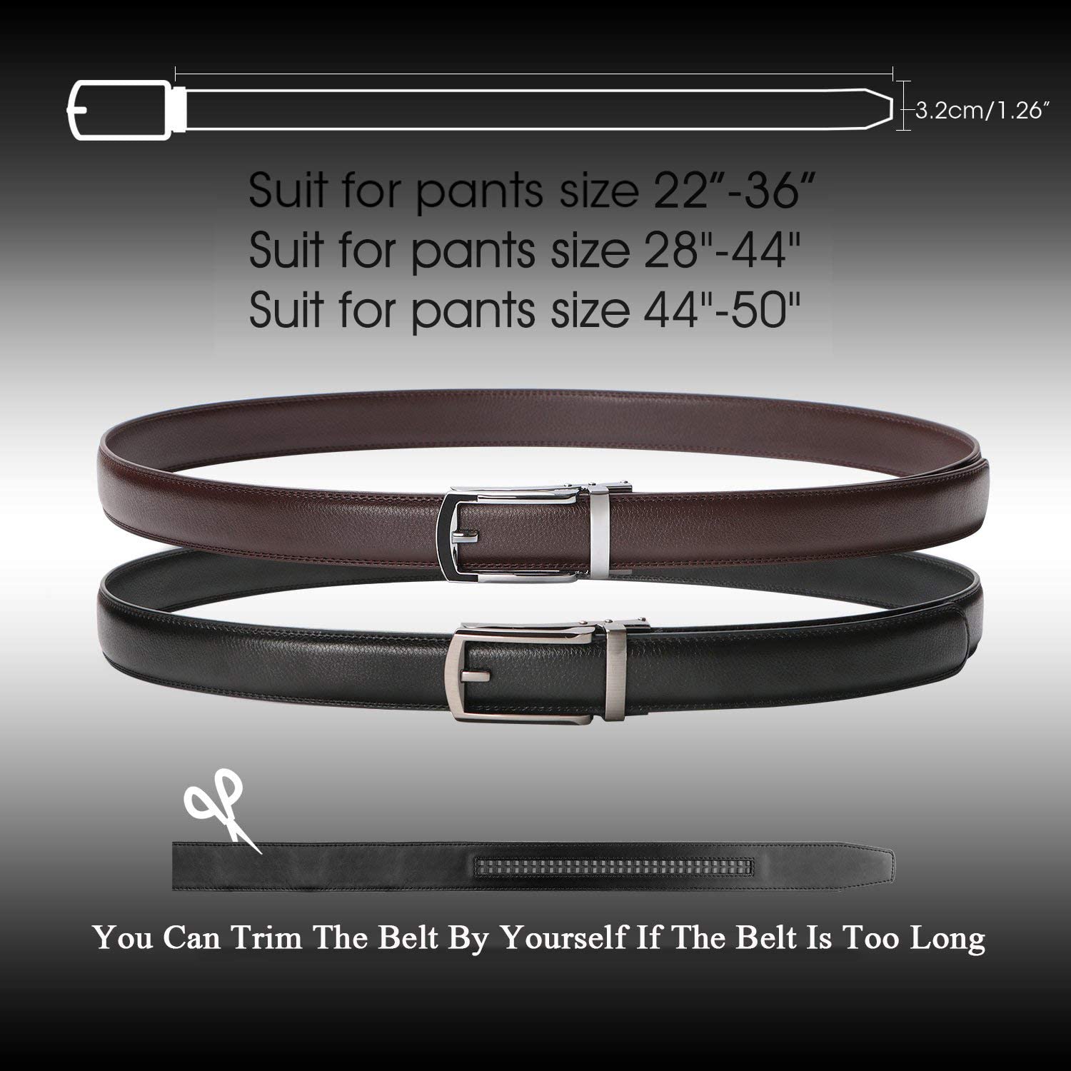 WERFORU Set of 2 Leather Ratchet Dress Belt for Men Perfect Fit Waist ...