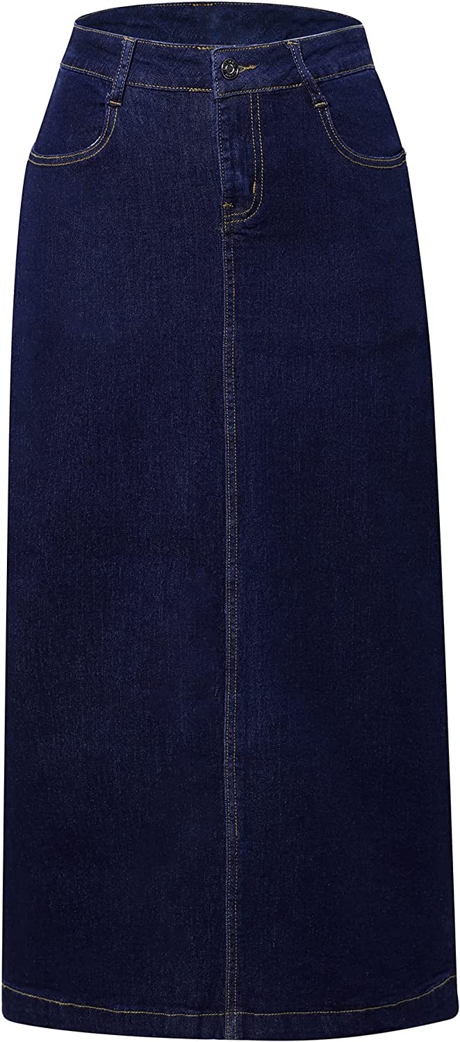 Women Maxi Pencil Jean Skirt- High Waisted A-Line Long Denim