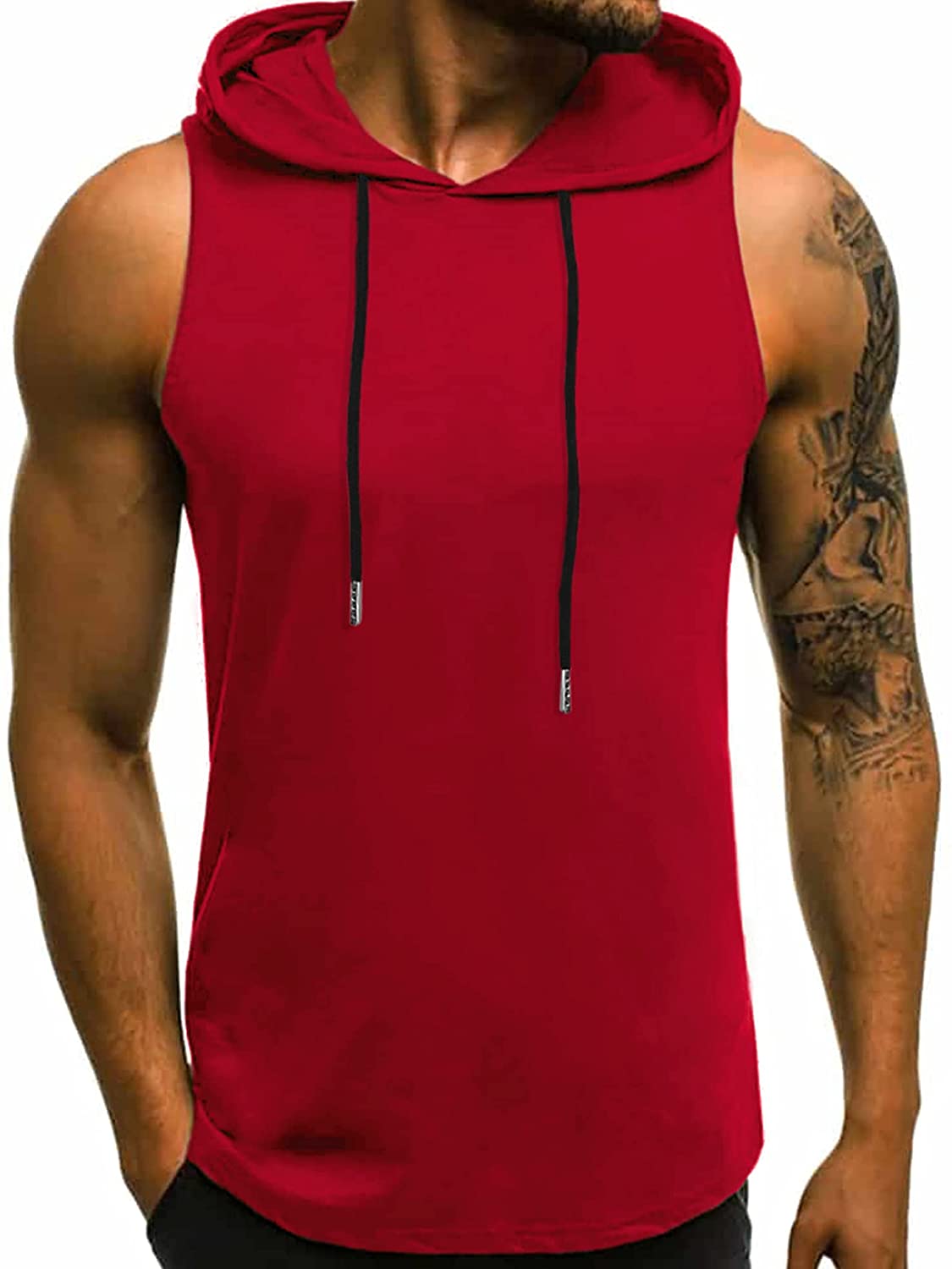 Babioboa Men's Workout Hooded Tank Tops Sleeveless Gym Hoodies Bodybuilding Muscle Shirts