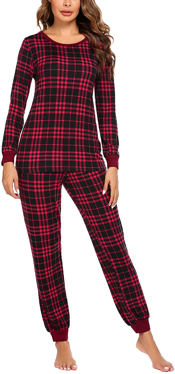 Ekouaer Women's Pajama Set Plaid Pj Long Sleeve Sleepwear Soft Contrast ...