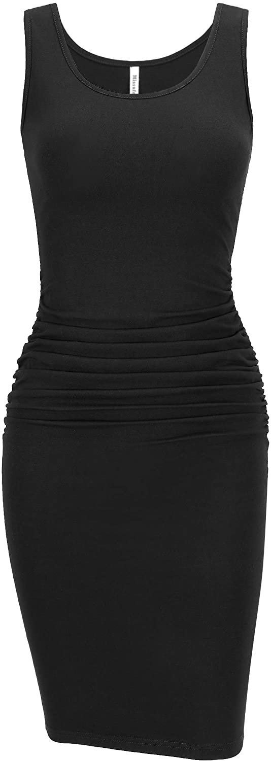 Missufe Women's Sleeveless Tank Ruched Casual Knee Length Bodycon Sundress  Basic | eBay