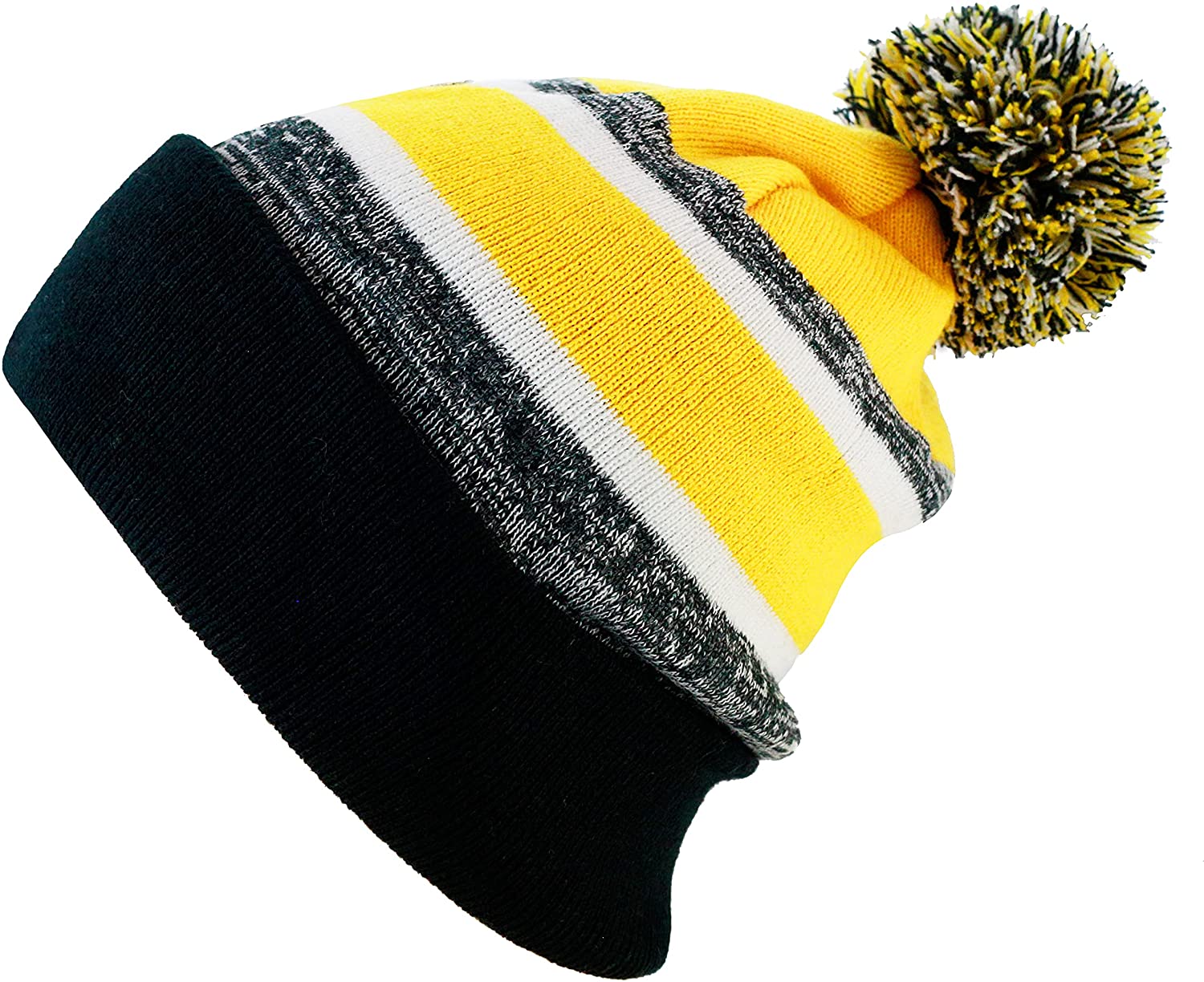 Big Bobble Knitted Ribbed Cable Stripe Pom Pom Beanie Hat Cap Unisex 