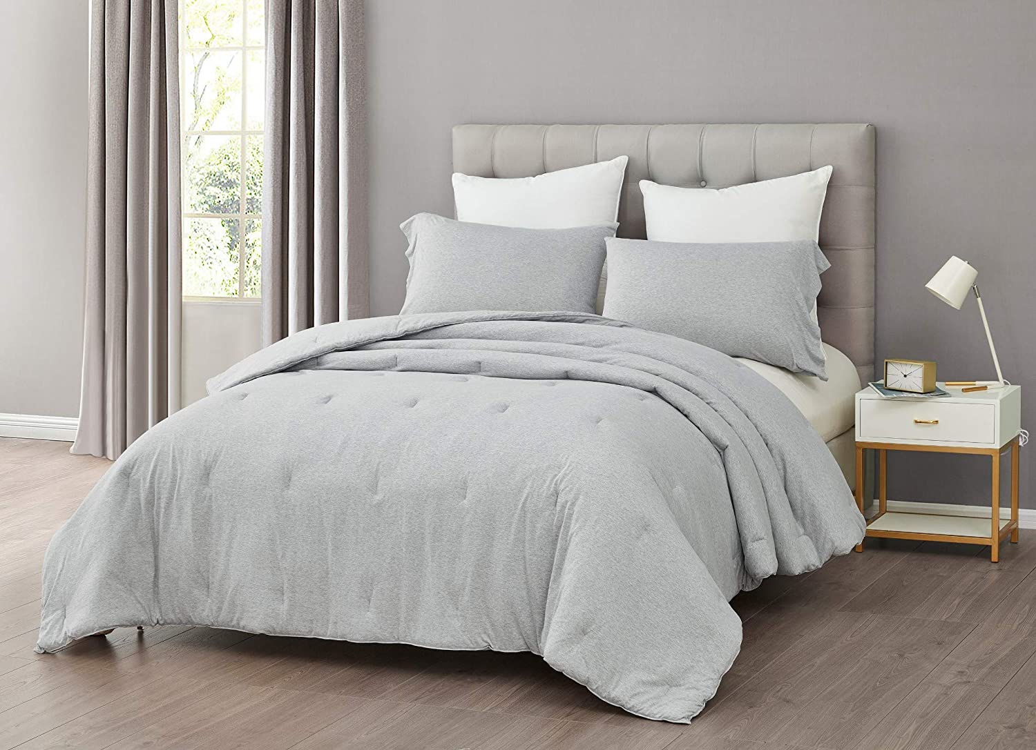 Chezmoi Collection Asher 2-Piece Heather Jersey Knit Cotton Comforter ...
