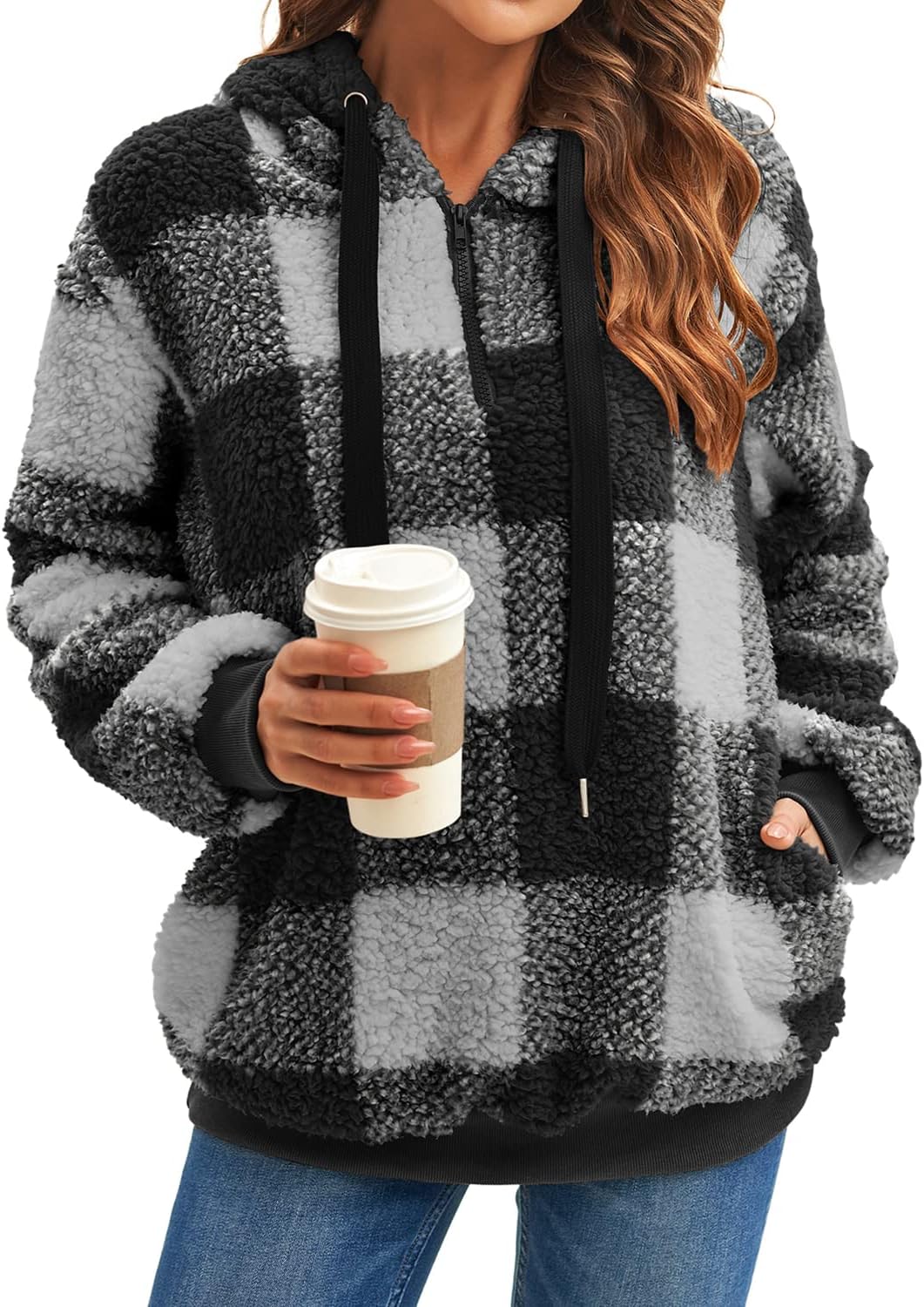 ReachMe Womens Oversized Sherpa Pullover Hoodie with Pockets Fuzzy Fleece Sweats