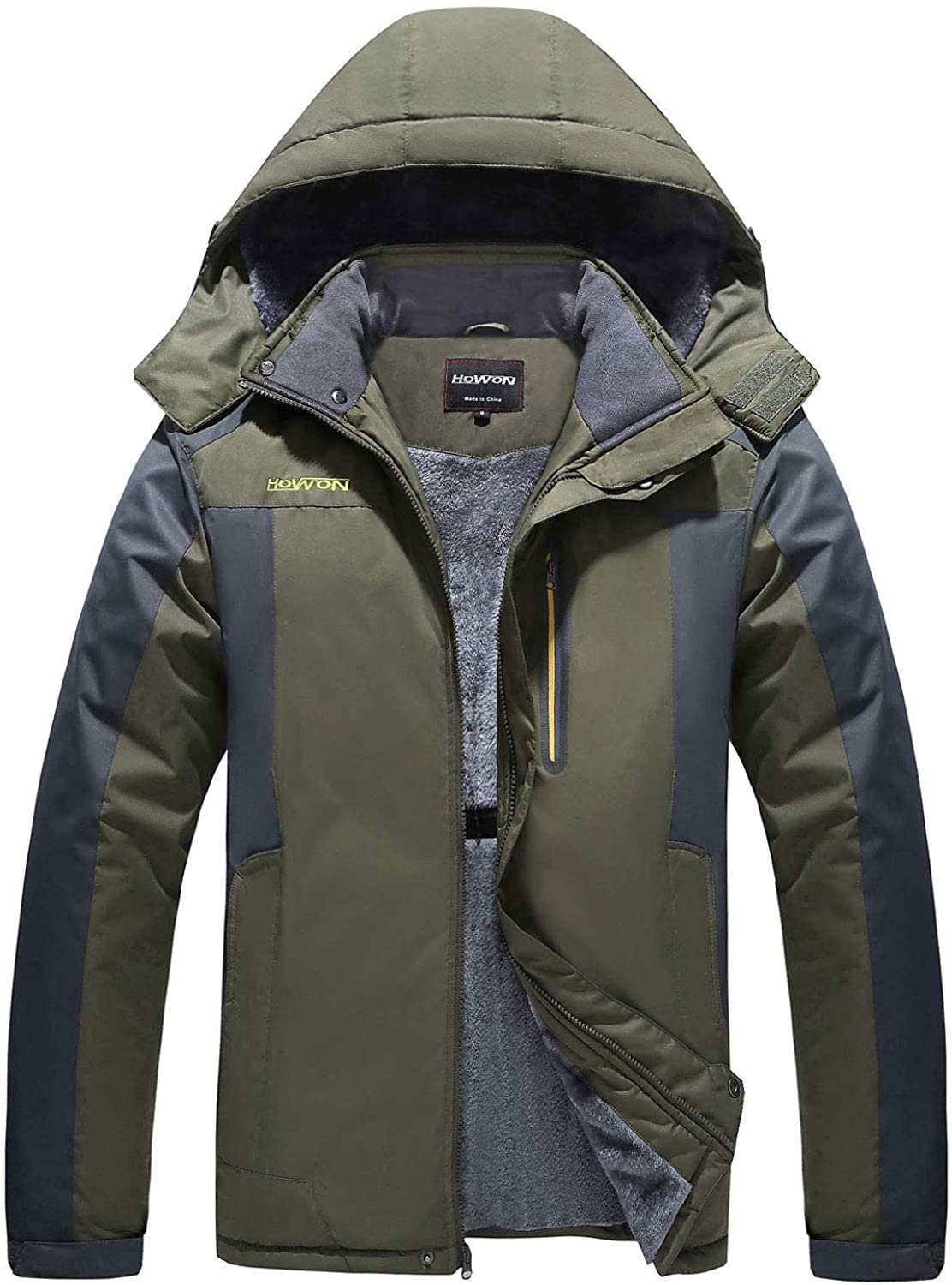 HOW'ON Men's Waterproof Ski Jacket Windproof Rain Jacket Winter Warm Hooded  Coat