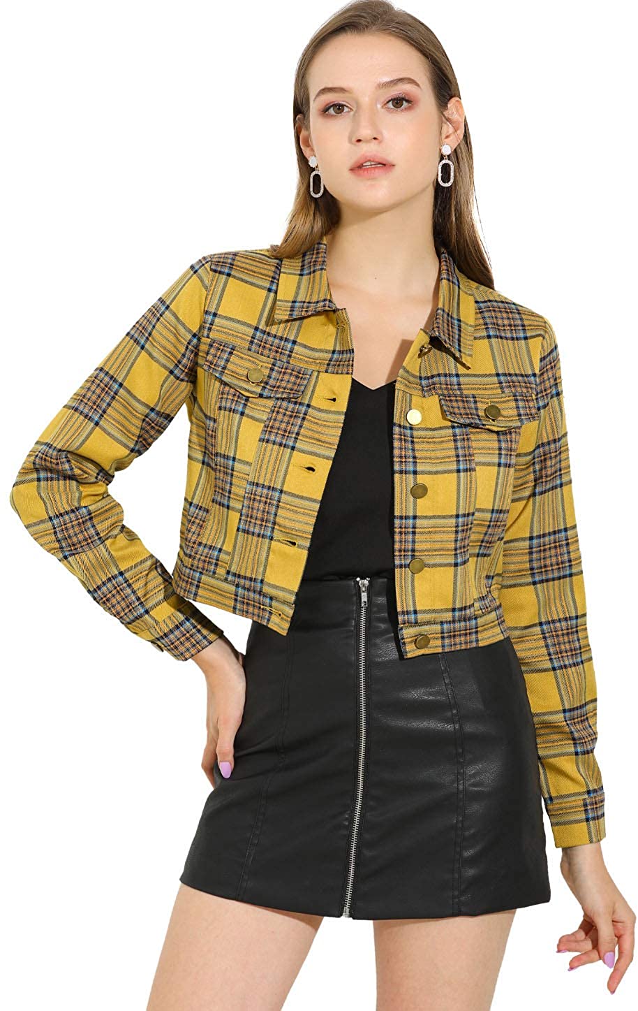 Allegra K Women's Long Sleeve Moto Cropped Jacket