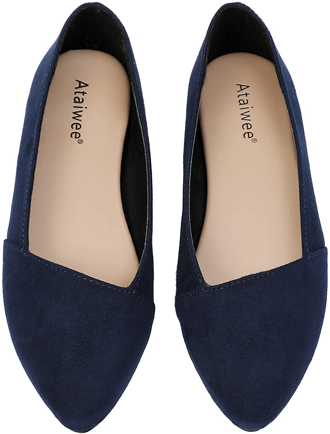 Soft Pointed Toe Suede Classic Flat Shoes. Ataiwee Women's Ballet Flats 