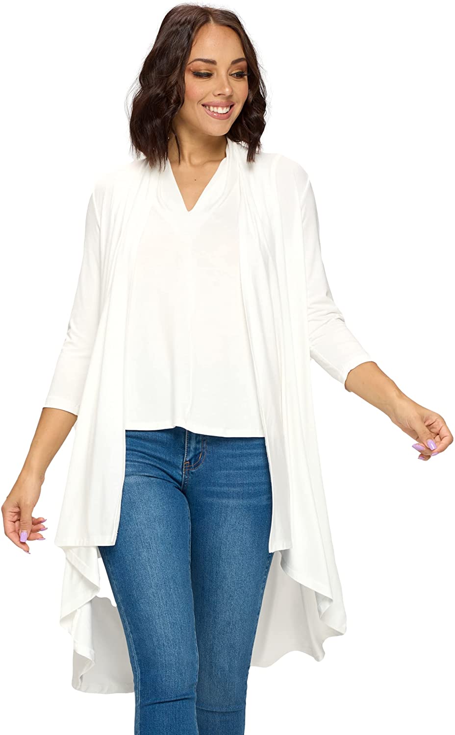 Women's 3/4 Sleeve Extra Soft Open Front Casual Flowy Bamboo Cardigan Made in USA