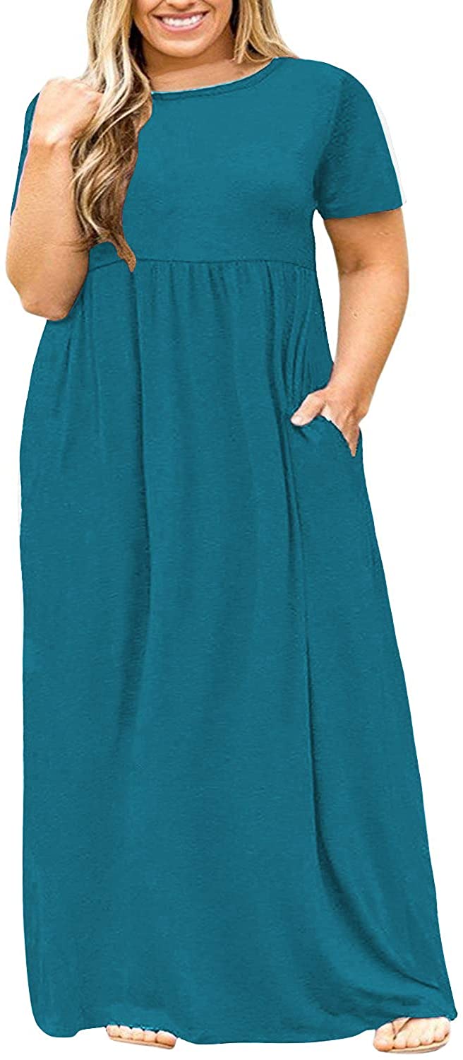 BISHUIGE Women Summer XL-6X Plus Size Maxi Dress Long Dresses with Pockets,  Dark Green, 4X-Large - Sarongs Canada