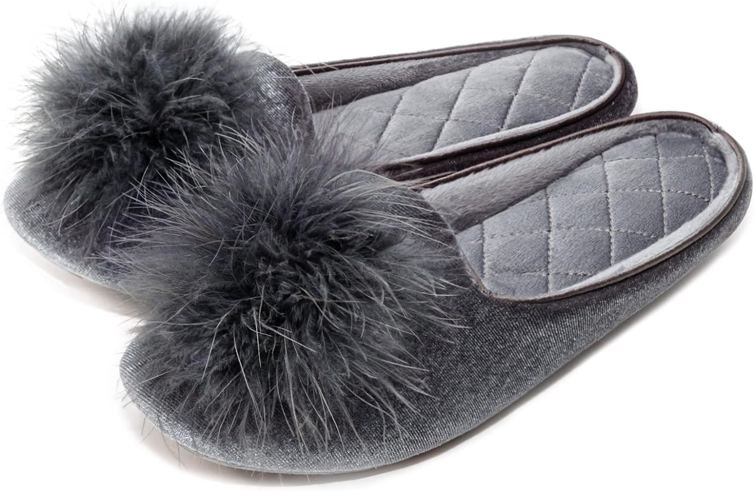 GRITHEIM Women's Fuzzy Pom Pom Feather Velvet House