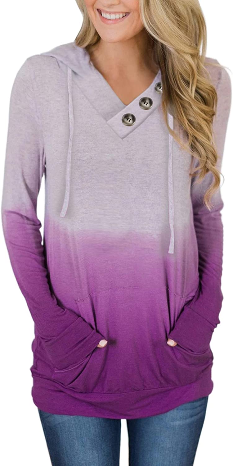 ANCAPELION Women’s Casual Hoodie Pullover V Neck Color Block Hooded Sweatshirts Long Sleeve Pullover Tops with Pocket