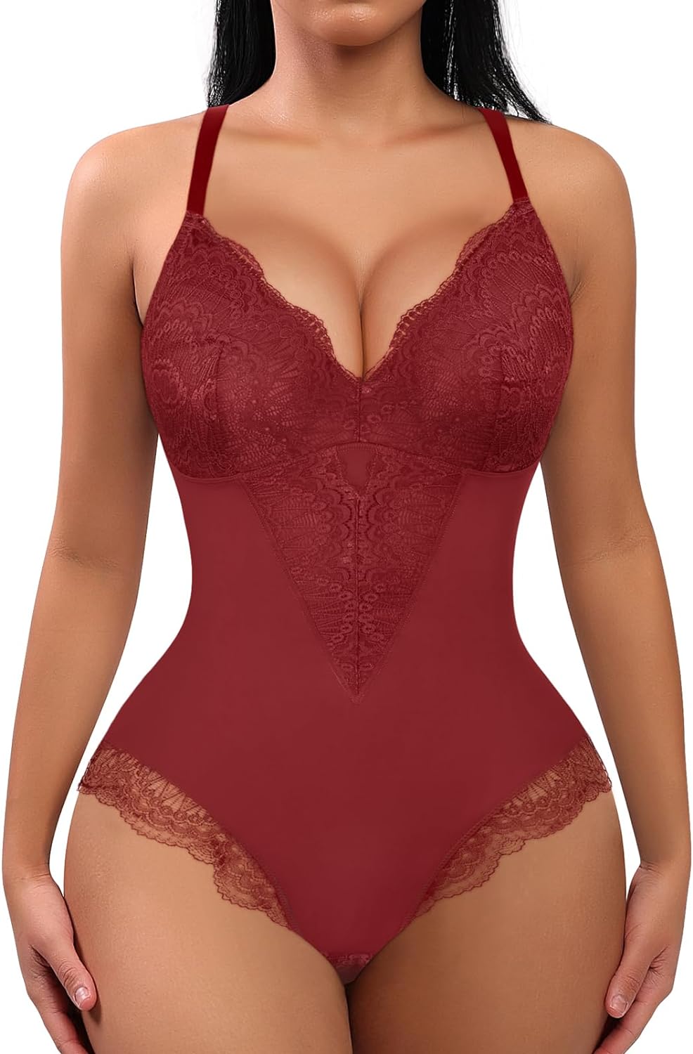 Shapewear for Women Plus Size Lace Bodysuits Red and Black