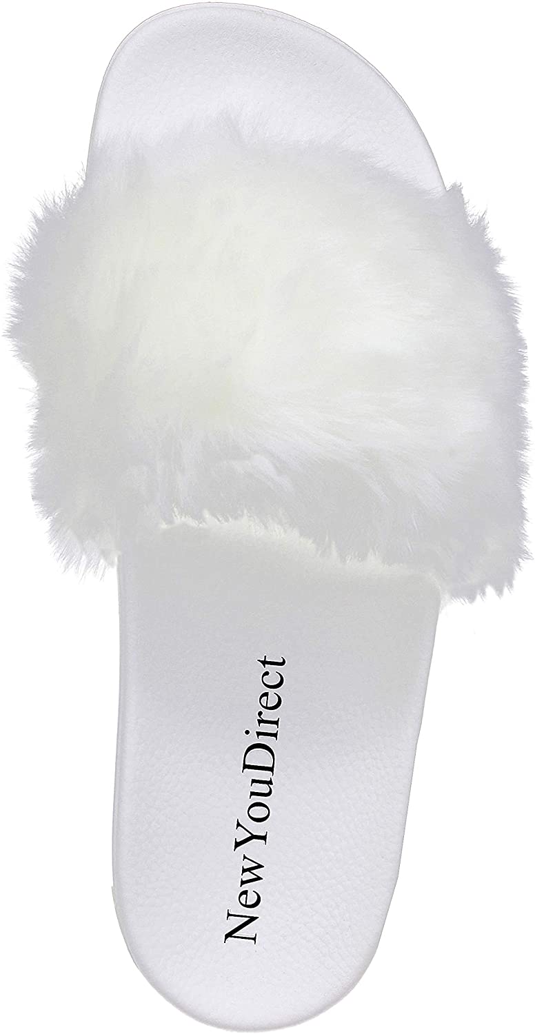 Big Fluffy Fur Slides Fuzzy Sandals Flip Flop Furry Slides Soft Flat for Indoor Outdoor NewYouDirect Fur Slides for Women 