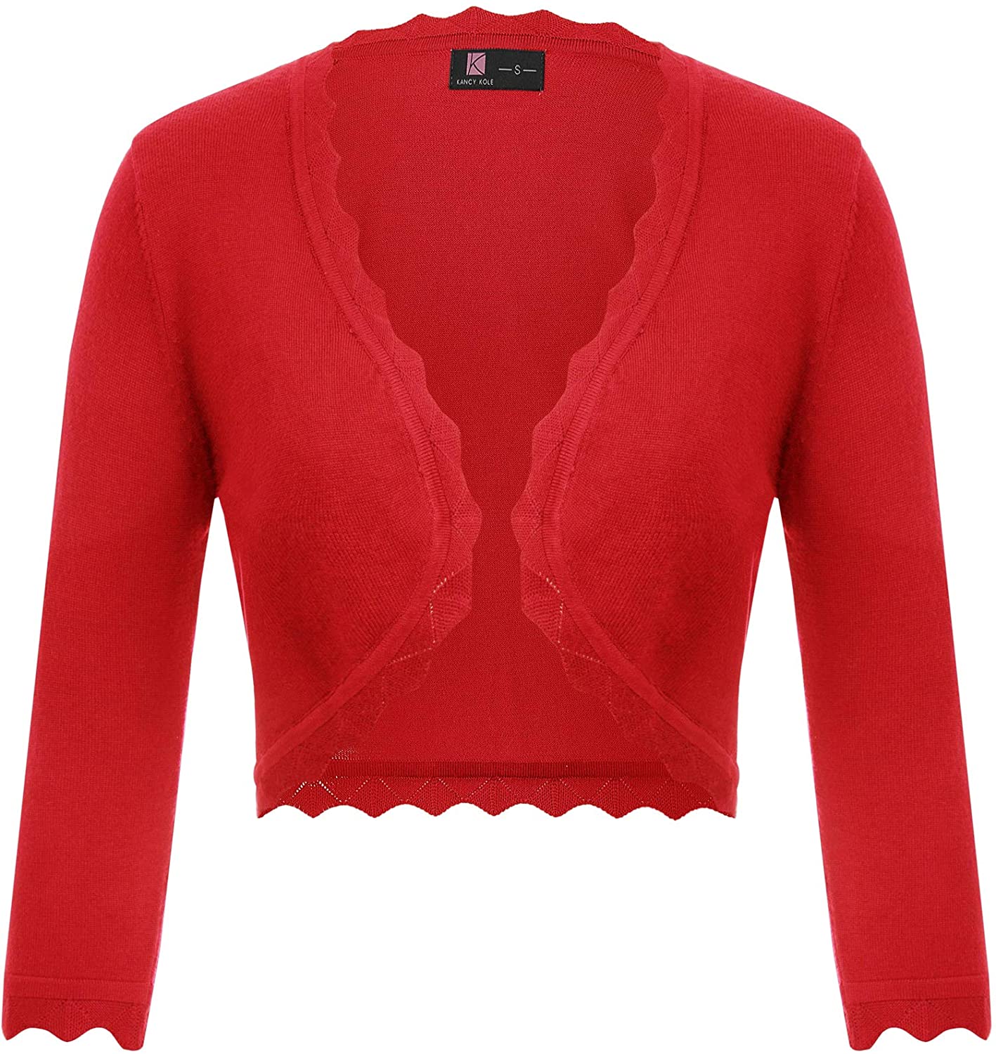 KANCY KOLE Womens Classic Knit Bolero Shrug 3/4 Sleeve Open Front Cropped Cardigan Sweater S-XXL