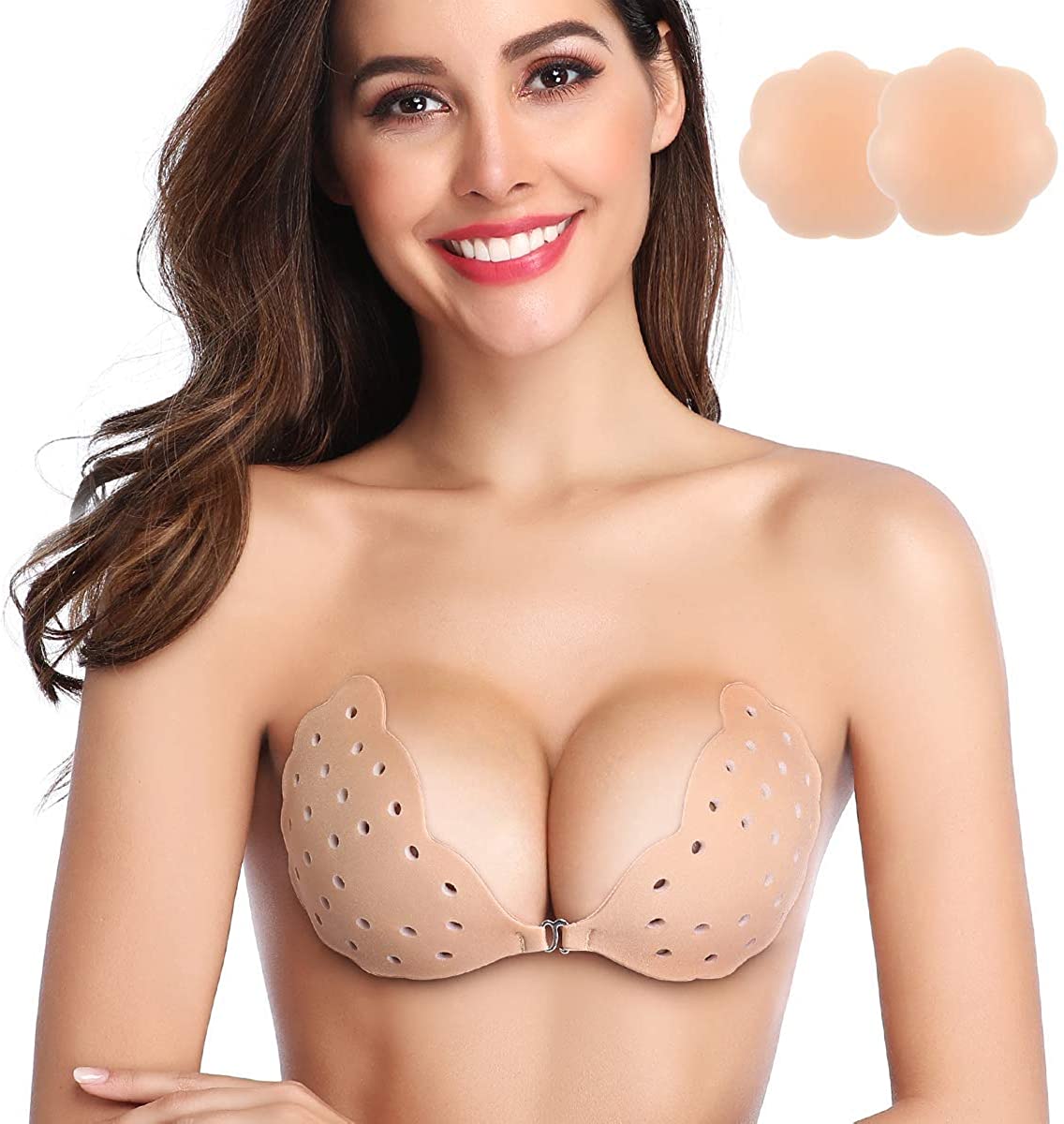 Niidor Sticky Bra, Breathable Strapless Bra Adhesive Push Up Backless Bras  for W