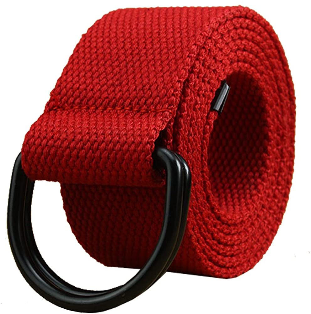 Buy Canvas Web Belt Double D-ring Buckle 1 1/2 Inch Wide 54 Inch Long with  Metal Tip Solid Color Red at