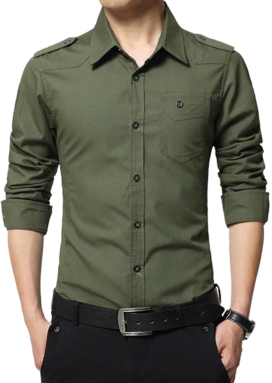XTAPAN Men's Casual Slim Fit Shirt Cotton Long Sleeve Button Down Dress  Shirt