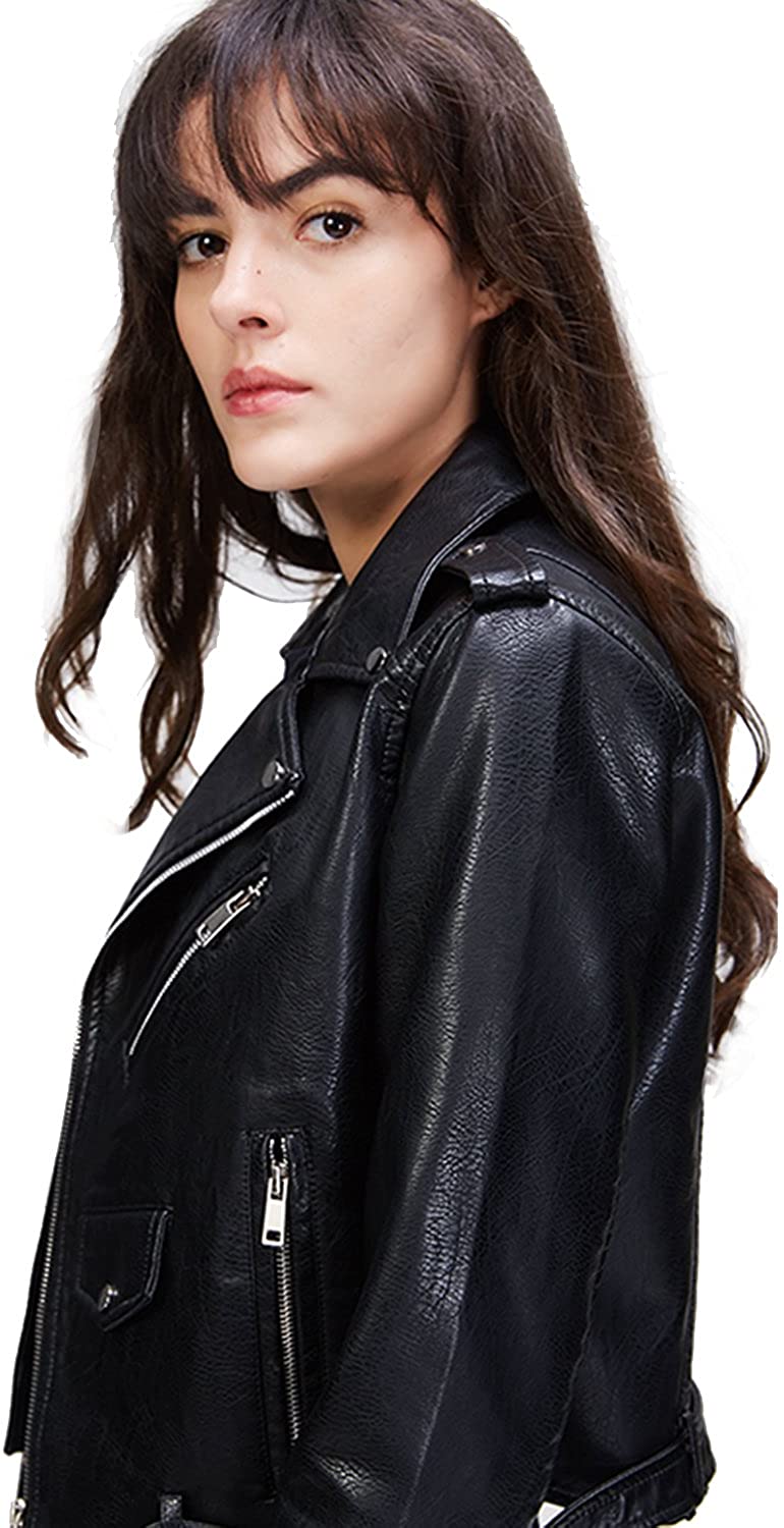  LY VAREY LIN Women's Faux Leather Motorcycle Jacket PU Slim  Short Biker Coat : Clothing, Shoes & Jewelry