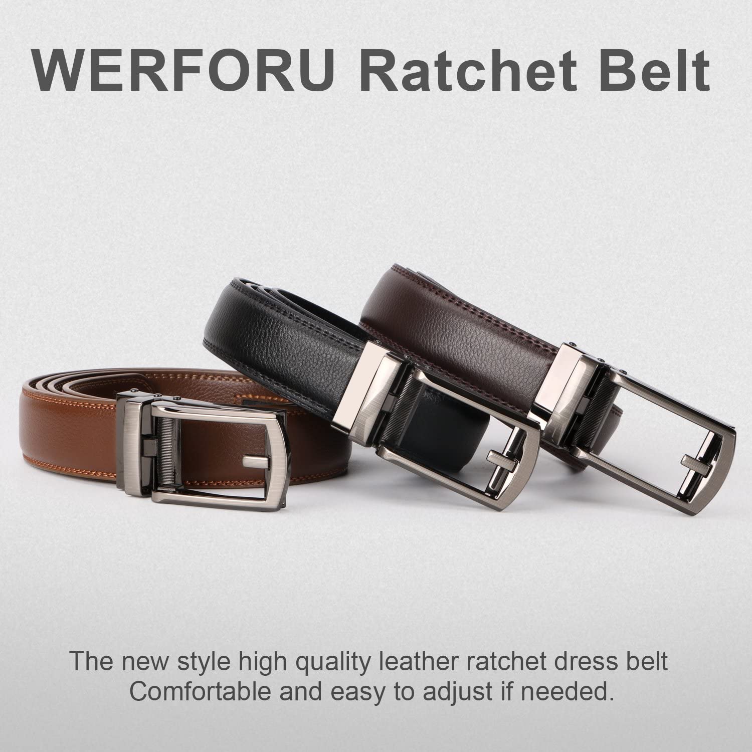 WERFORU Leather Ratchet Belt for Men Perfect Fit Waist Size Up to 50 ...