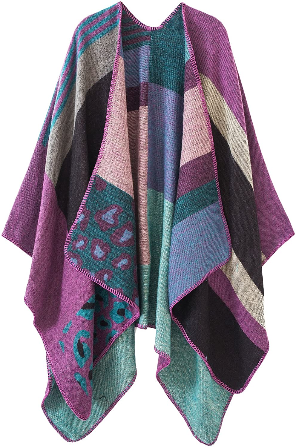 Purple Hooded Wrap Shawl Cape Shrug Ruana or Poncho-anti 