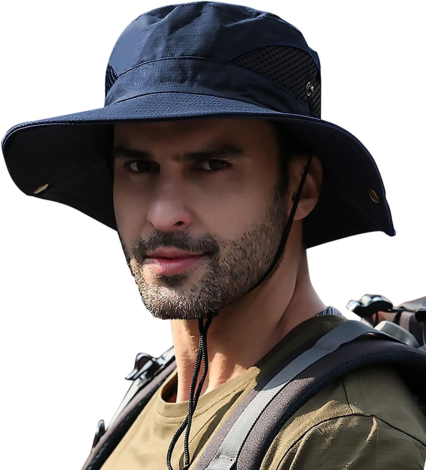 Men's Sun Hat Outdoor UPF50+ Mesh Wide Brim Bucket Safari Cap Foldable Waterproof Boonie Fishing Hats