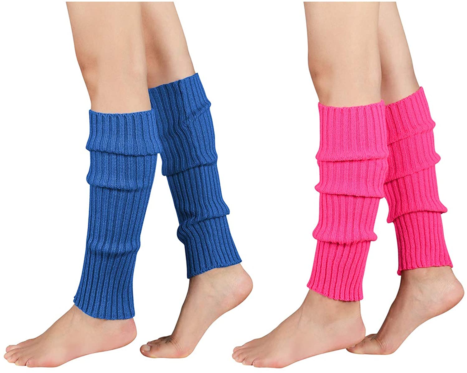 2 or 4 Pair Multipack Ladies Fancy Dress Knitted Pink & Blue 80s Retro Leg Warmers