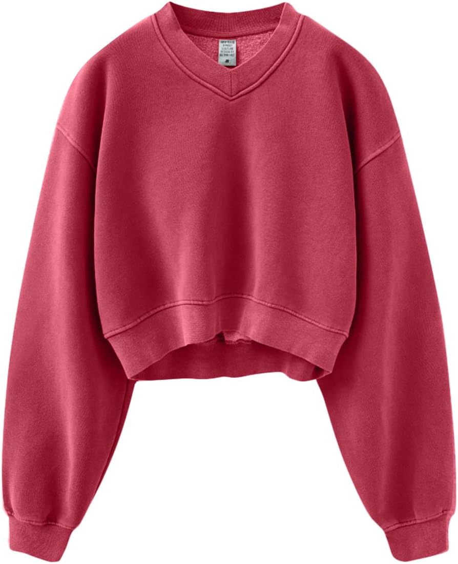 Hatant Sweatshirt for Women Acid Wash Athletic Hoodie Heritage Fleece  V-neck Lon