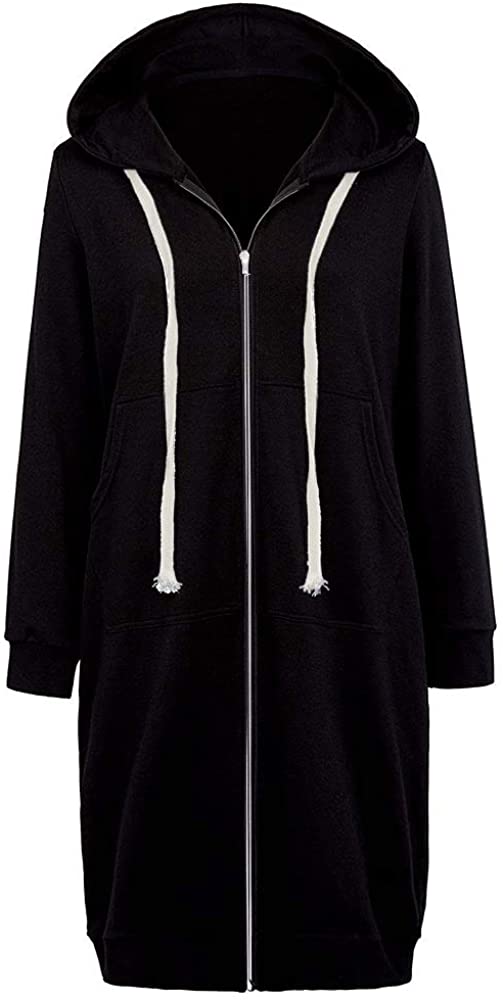 Wocachi Hoodies For Women Funnel Neck Color Block Zip Up Tunic Sweatshirts Jackets Plus Size Long Hoodie Coat Dress 