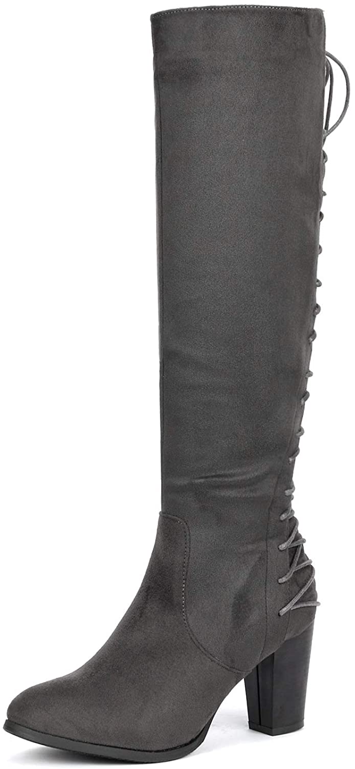 dream pairs women's chunky heel knee high and up boots