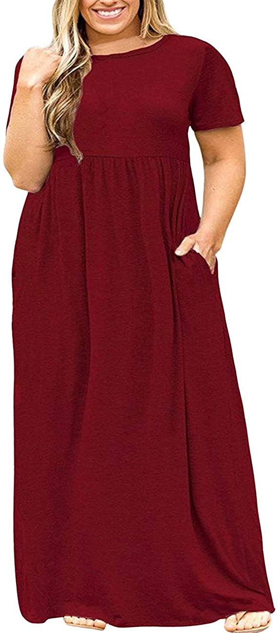 Kancystore Women's Short Sleeve Plus Size Maxi Dress with Pockets Loose  Casual Summer Dresses (XL, A Black Striped) at  Women's Clothing store